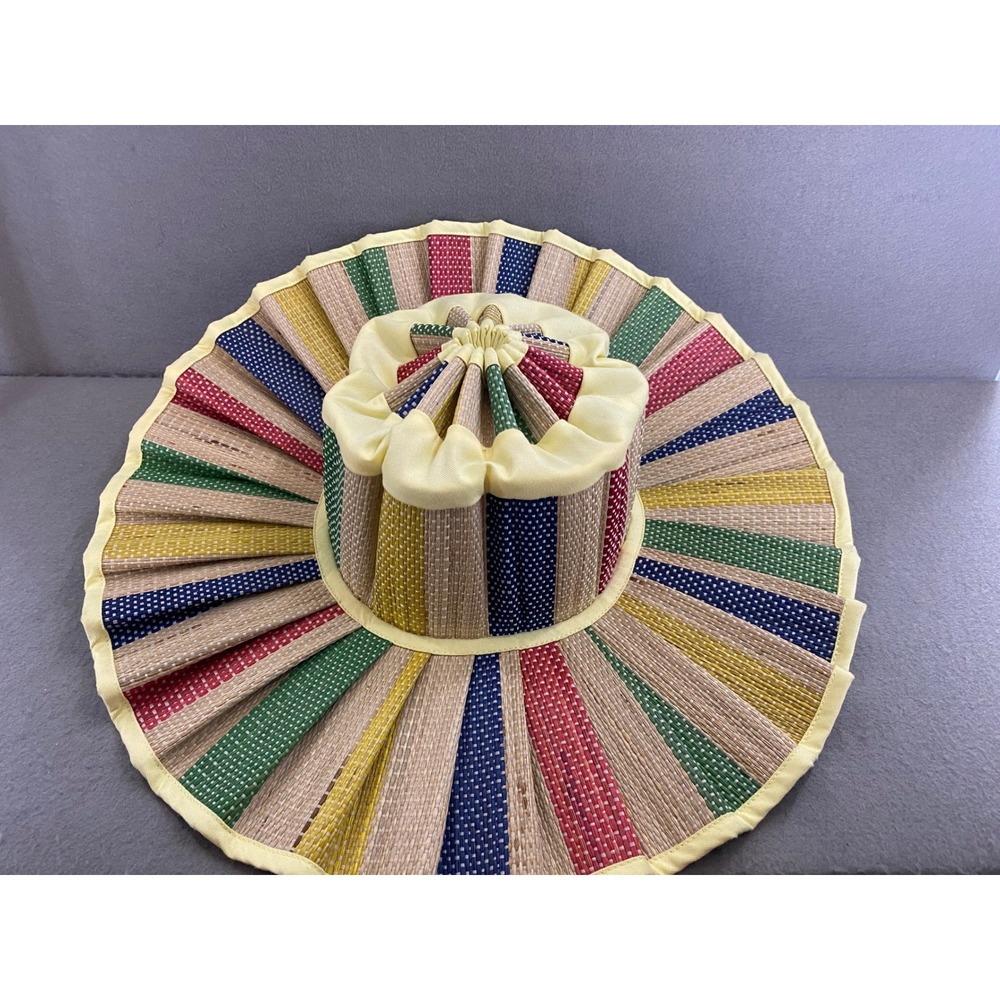 Lorna Murray x Kathy Hilton Capri Sun Hat Multicolor Striped Natural Fiber Sz M - Picture 7 of 9